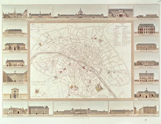 Plan von Paris mit Angabe der zivilen Krankenhäuser und Heime, 1818, veröffentlicht 1820